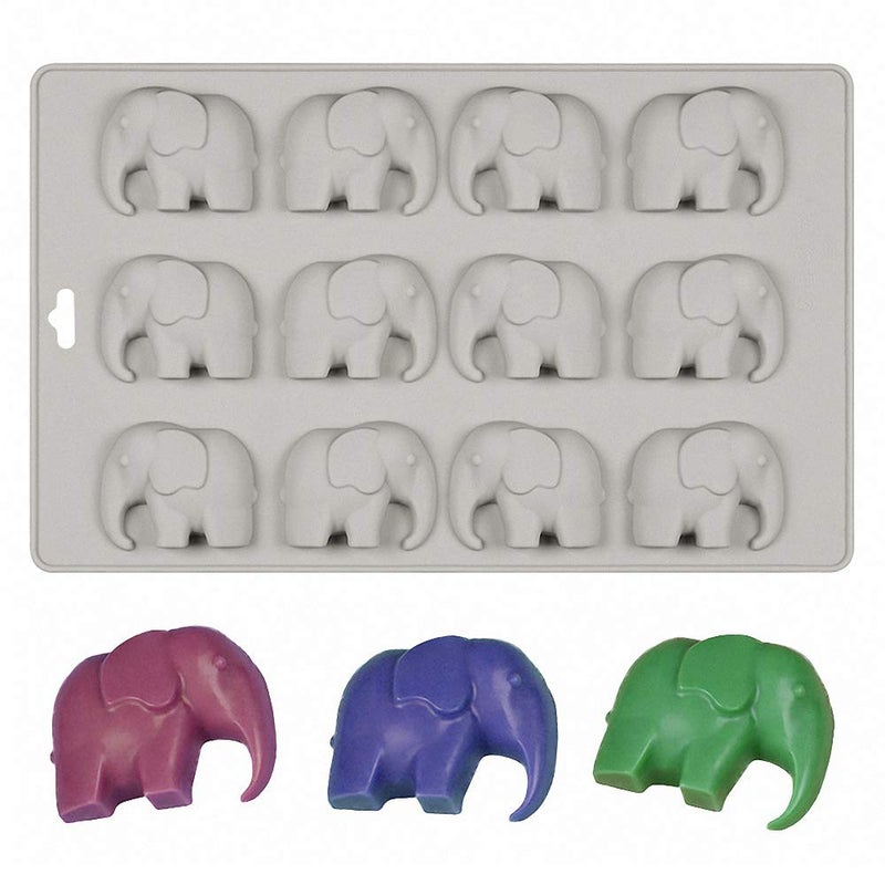 HiParty 12 Cavities Elephant Chocolate Candy Silicone Mold Gummy Fat Bomb Mould Resin Clay Mini Soap Crayon Mold Ice Cube Tray Cake Cookie Baking Pan for Baby Shower - Image 1